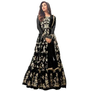 Black embroidered net semi salwar with dupatta 1
