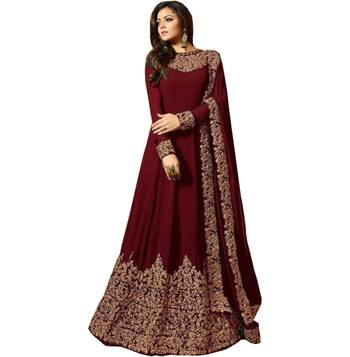Maroon embroidered faux georgette Anarkali Suit 1