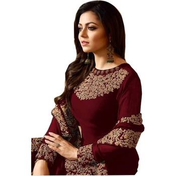 Maroon embroidered faux georgette Anarkali Suit 3