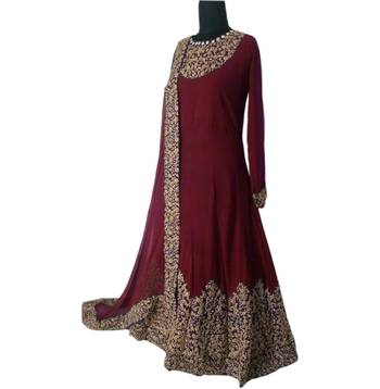 Maroon embroidered faux georgette Anarkali Suit 4