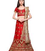 Red Embroidered Net Semi Stitched Lehenga With Dupatta