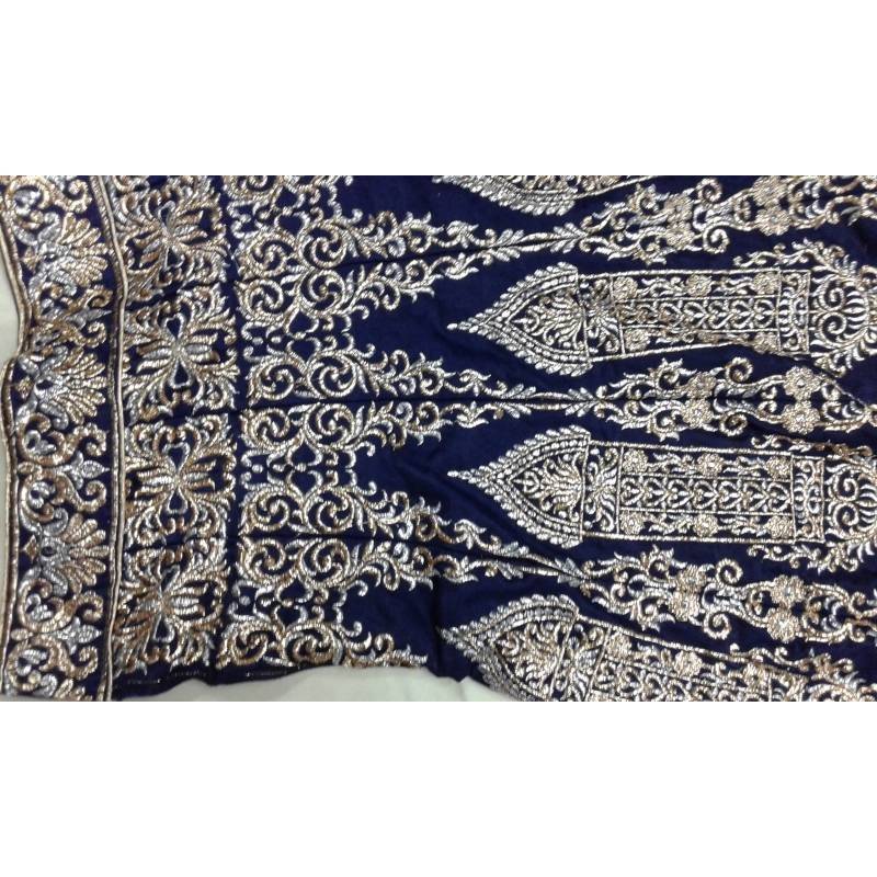 royal-blue embroidered velvet unstitched lehenga with dupatta