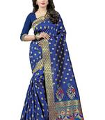 Navy Blue Woven Saree With Blouse