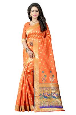Orange Woven Saree With Blouse 1