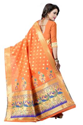 Orange Woven Saree With Blouse 2