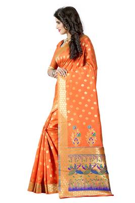 Orange Woven Saree With Blouse 3