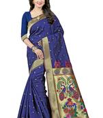 Navy Blue Woven Saree With Blouse