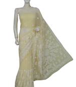 Ada Hand Embroidered Lemon Faux Georgette Lucknow Chikankari Saree With Blouse