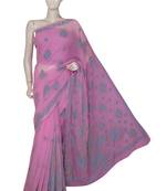 Ada Hand Embroidered Pink Faux Georgette Lucknow Chikankari Saree With Blouse