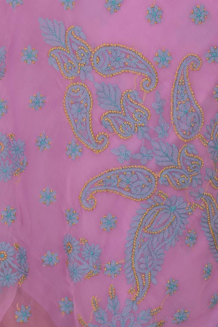 Ada Hand Embroidered Pink Faux Georgette Lucknow Chikankari Saree With Blouse