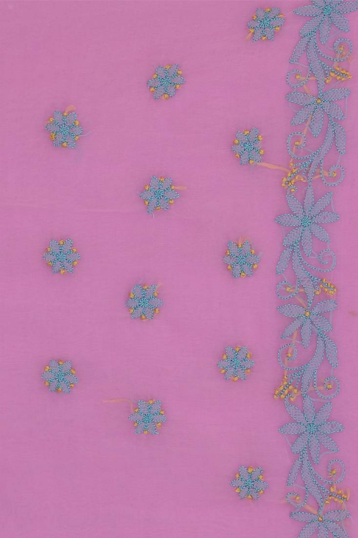 Ada Hand Embroidered Pink Faux Georgette Lucknow Chikankari Saree With Blouse