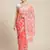 Hand Embroidered Carrot Pink Faux Goergette Lucknow Chikankari Women Saree With Blouse