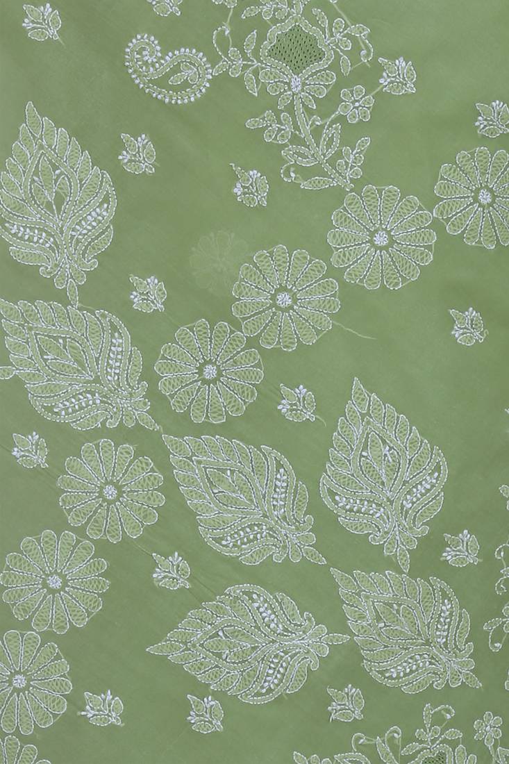 Ada Hand Embroidered Lucknow Chikankari Green Cotton Saree With Blouse