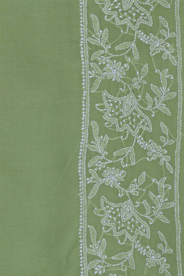 Ada Hand Embroidered Lucknow Chikankari Green Cotton Saree With Blouse