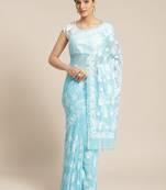 Ada Hand Embroidered Blue Faux Georgette Lucknow Chikankari Women Saree With Blouse - A130075