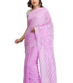 Ada Hand Embroidered Mauve Faux Georgette Lucknow Chikankari Saree With Blouse
