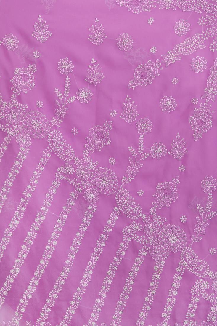 Ada Hand Embroidered Mauve Faux Georgette Lucknow Chikankari Saree With Blouse