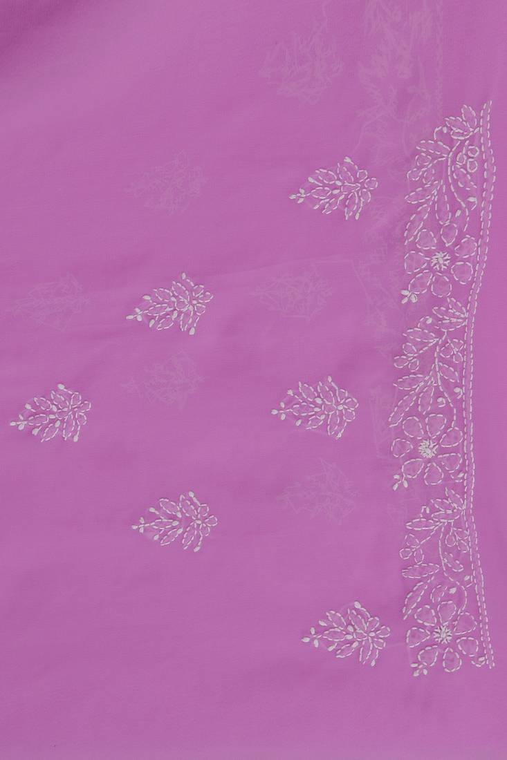 Ada Hand Embroidered Mauve Faux Georgette Lucknow Chikankari Saree With Blouse