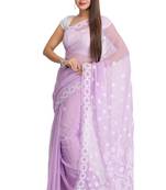 Ada Hand Embroidered LAVENDER  Faux Georgette Lucknow Chikankari Women Saree With Blouse - A129559
