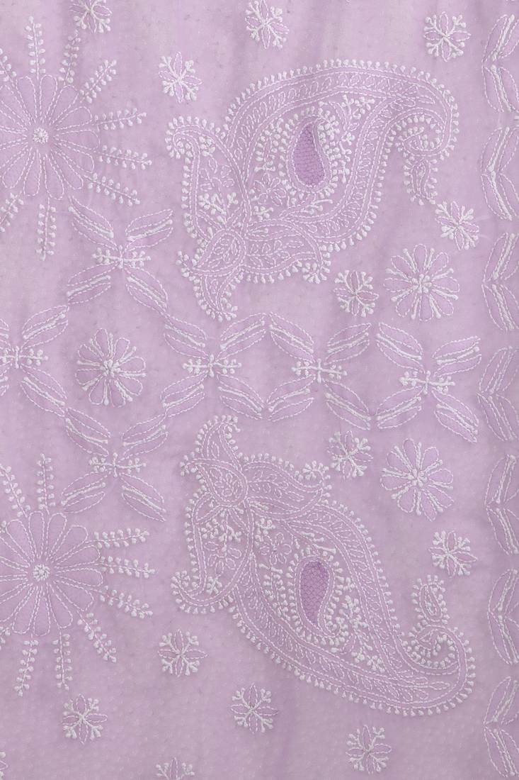 Ada Hand Embroidered LAVENDER  Faux Georgette Lucknow Chikankari Women Saree With Blouse - A129559