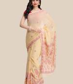 Ada Hand Embroidered Fawn Faux Georgette Lucknow Chikankari Women Saree With Blouse - A159296