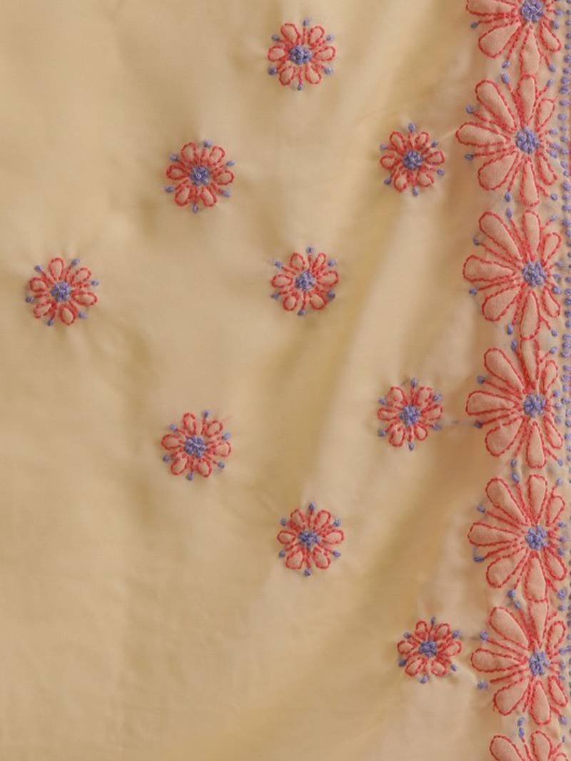 Ada Hand Embroidered Fawn Faux Georgette Lucknow Chikankari Women Saree With Blouse - A159296