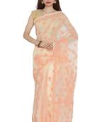 Ada Hand Embroidered Fawn Faux Georgette Lucknow Chikankari Saree With Blouse
