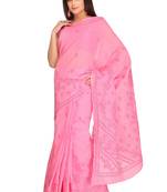 Ada Hand Embroidered Pink Cotton Lucknow Chikankari Saree With Blouse