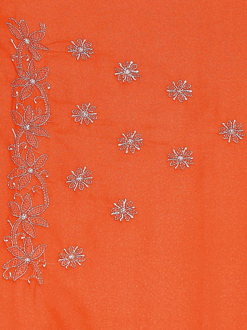 Ada Hand Embroidered Orange Faux Georgette Lucknow Chikankari Women Saree With Blouse - A250039