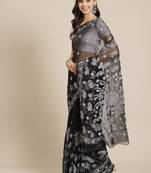 Hand Embroidered Black Faux Georgette Lucknowi Chikankari Saree With Blouse