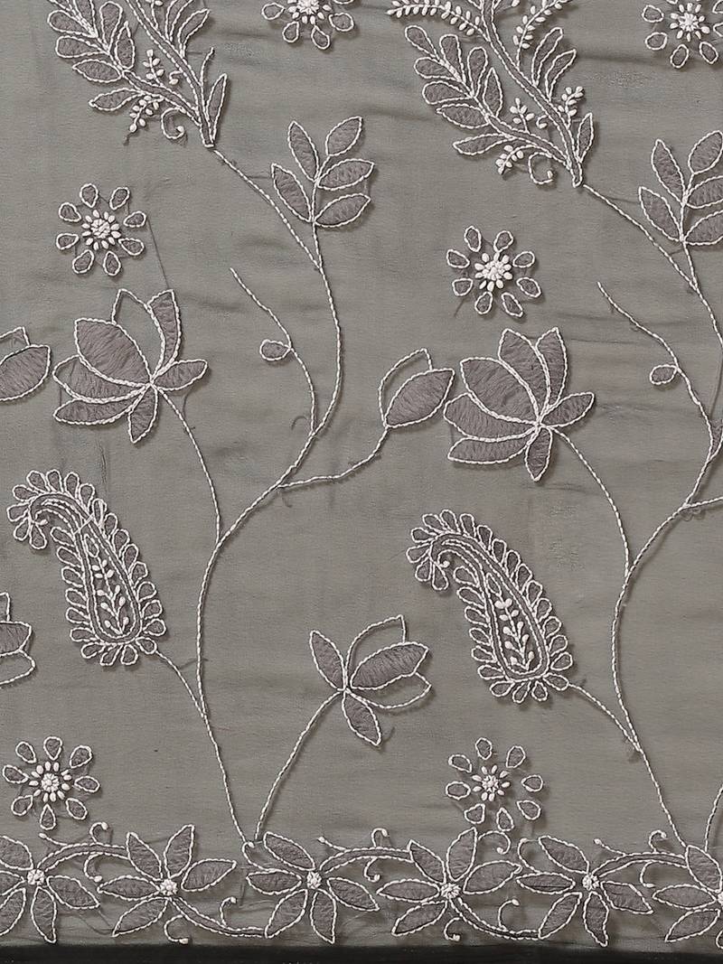 Hand Embroidered Black Faux Georgette Lucknowi Chikankari Saree With Blouse