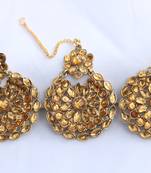 Reeti Fashions - Golden round motif stone studded earrings with maang tikka set for women