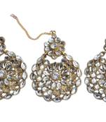 White stone studded round motif earrkings with maang tikka set for women