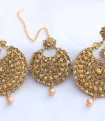 Round motif beautiful stone studded earrings with maang tikka sets for women