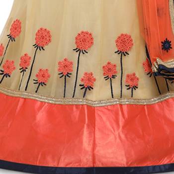 Beige Embroidered Net Semi Stitched Lehenga With Dupatta 3