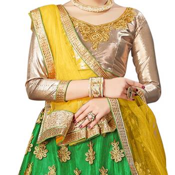 Green Embroidered Net Semi Stitched Lehenga With Dupatta 5