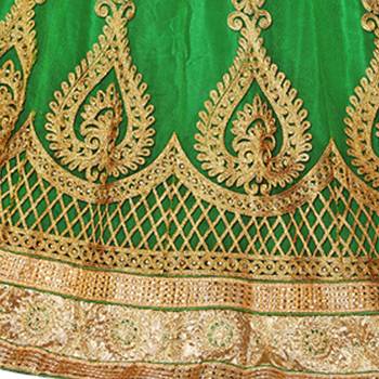 Green Embroidered Net Semi Stitched Lehenga With Dupatta 6
