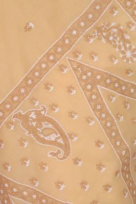 Ada Hand Embroidered Fawn Cotton Lucknow Chikankari Saree With Blouse 3