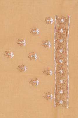 Ada Hand Embroidered Fawn Cotton Lucknow Chikankari Saree With Blouse 4