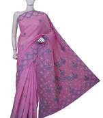 Ada Hand Embroidered Pink Cotton Lucknow Chikankari Saree With Blouse