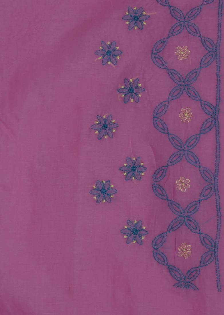 Ada Hand Embroidered Pink Cotton Lucknow Chikankari Saree With Blouse