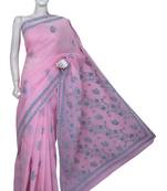 Ada Hand Embroidered Pink Cotton Lucknow Chikankari Saree With Blouse