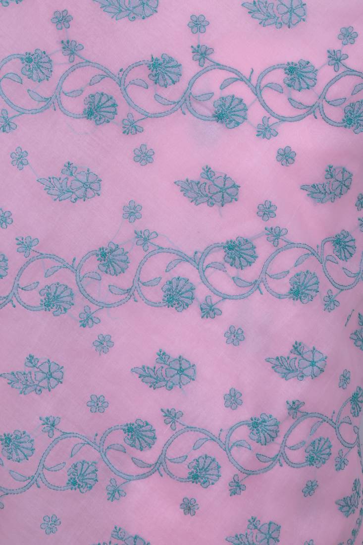 Ada Hand Embroidered Pink Cotton Lucknow Chikankari Saree With Blouse
