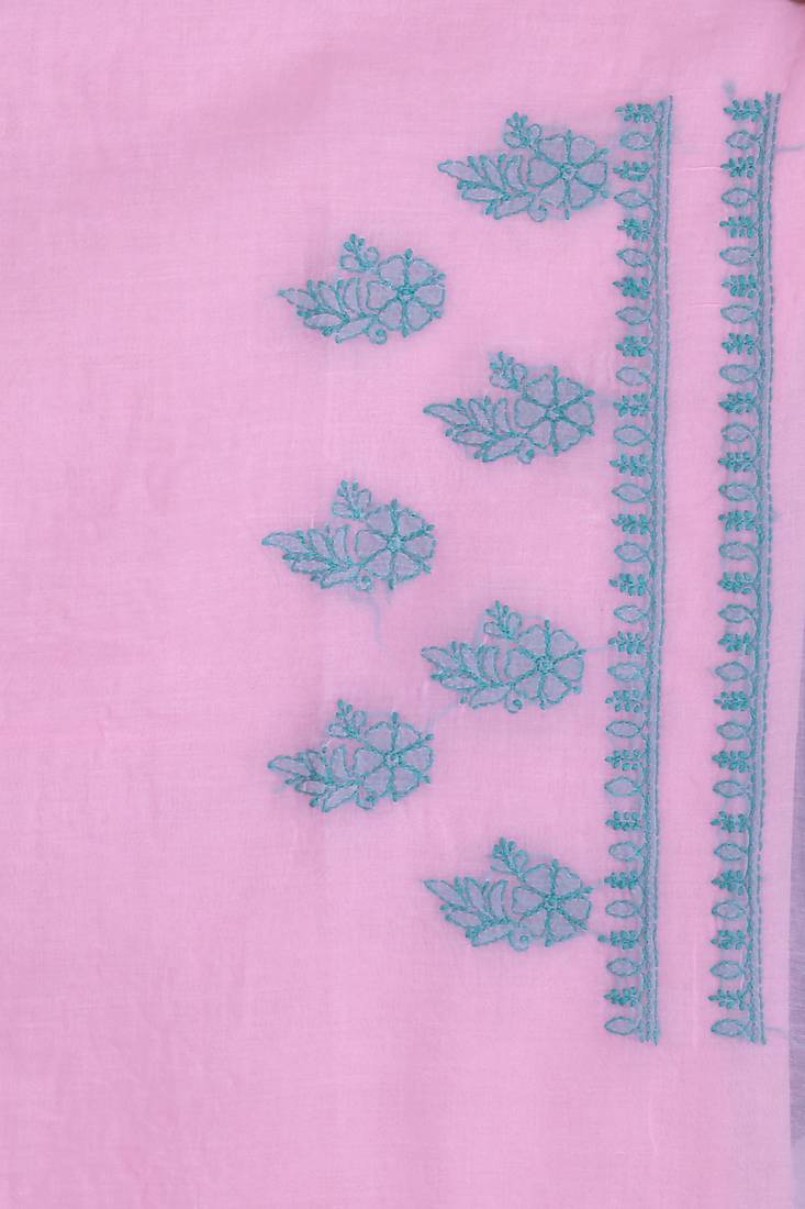 Ada Hand Embroidered Pink Cotton Lucknow Chikankari Saree With Blouse