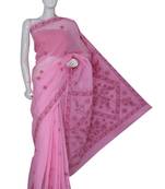 Ada Hand Embroidered Pink Cotton Lucknow Chikankari Saree With Blouse