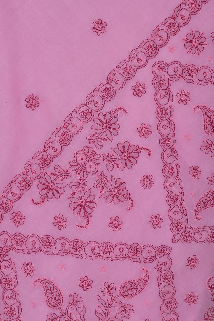 Ada Hand Embroidered Pink Cotton Lucknow Chikankari Saree With Blouse