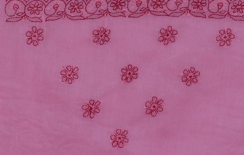 Ada Hand Embroidered Pink Cotton Lucknow Chikankari Saree With Blouse