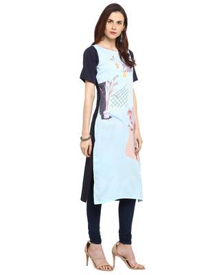 Sky-blue printed crepe kurtis 4