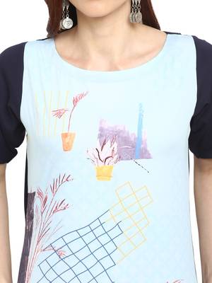 Sky-blue printed crepe kurtis 5