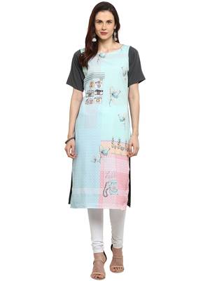 Sky-blue printed crepe kurtis 1
